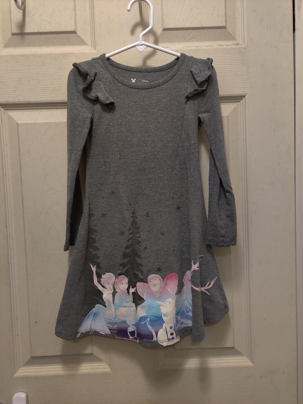 Disney Gray Long-Sleeve Frozen Skater Dress with Pastel Character Print